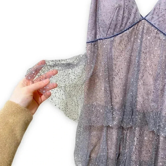 NWT Marchesa Notte Silver Grey Sparkle Tulle Tiered Sleeveless Gown Dress 10 - Picture 10 of 15